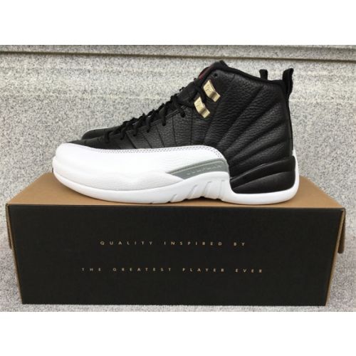 Air Jordan 12 playoffs black and white silver buckle