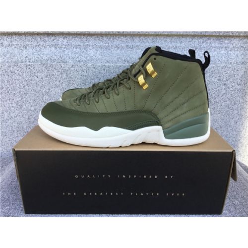 Air Jordan 12 Olive Green Gold Buckle Suede