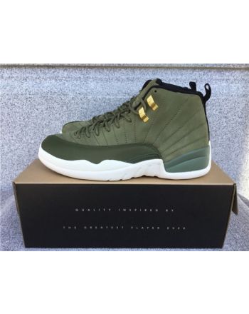 Air Jordan 12 Olive Green Gold Buckle Suede