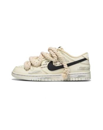 Nike Dunk Low retro Custom "Heatwave Made" Oxidized distressed hemp rope straps Beige DJ6188-101